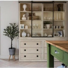 Charles Ted Rustic Durian Wood Cabinet with Sliding Glass Doors and Drawers