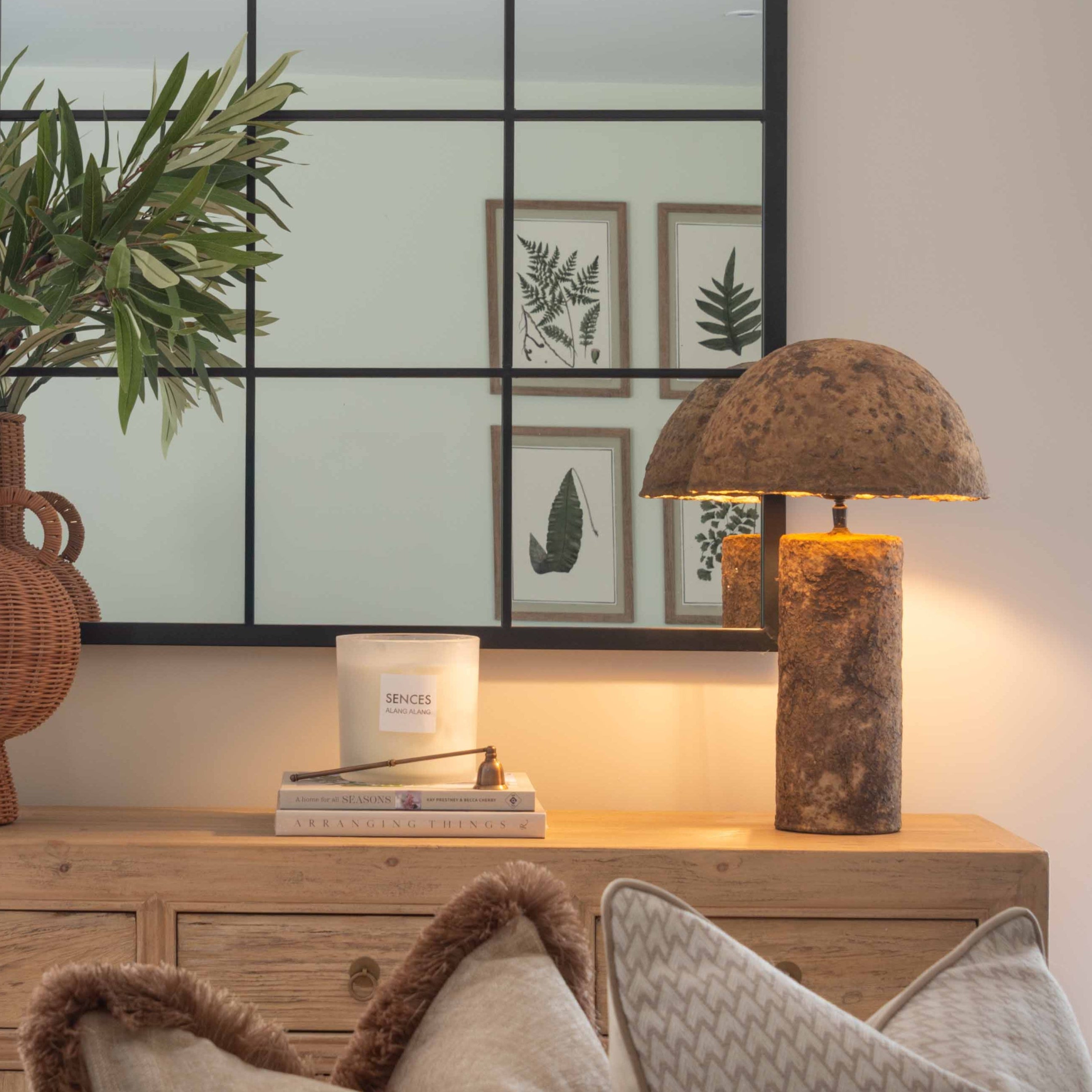 Illuminate your space with the unique charm of this rustic papier-mâché table lamp, handcrafted to bring natural texture and eco-conscious style into your home. Featuring a sculptural dome-shaped shade and a cylindrical base, this lamp showcases the organic beauty of papier-mâché craftsmanship with its earthy, weathered finish. Perfect for bohemian, minimalist, or rustic interiors, it adds a warm, ambient glow to bedroom nightstands, entryway consoles, or living room side tables.