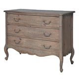 Rustic reclaimed pine chest of drawers with three drawers and French provincial design