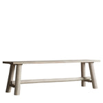 Rustic solid wood farmhouse bench with natural finish and round legs