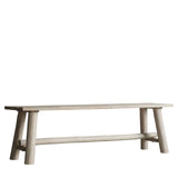 Rustic solid wood farmhouse bench with natural finish and round legs
