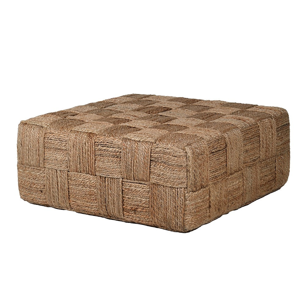 Square jute coffee table with checkerboard weave design