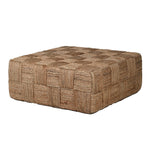 Square jute coffee table with checkerboard weave design