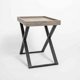 Rustic oak and metal side table for living room or bedroom SIDE VIEW