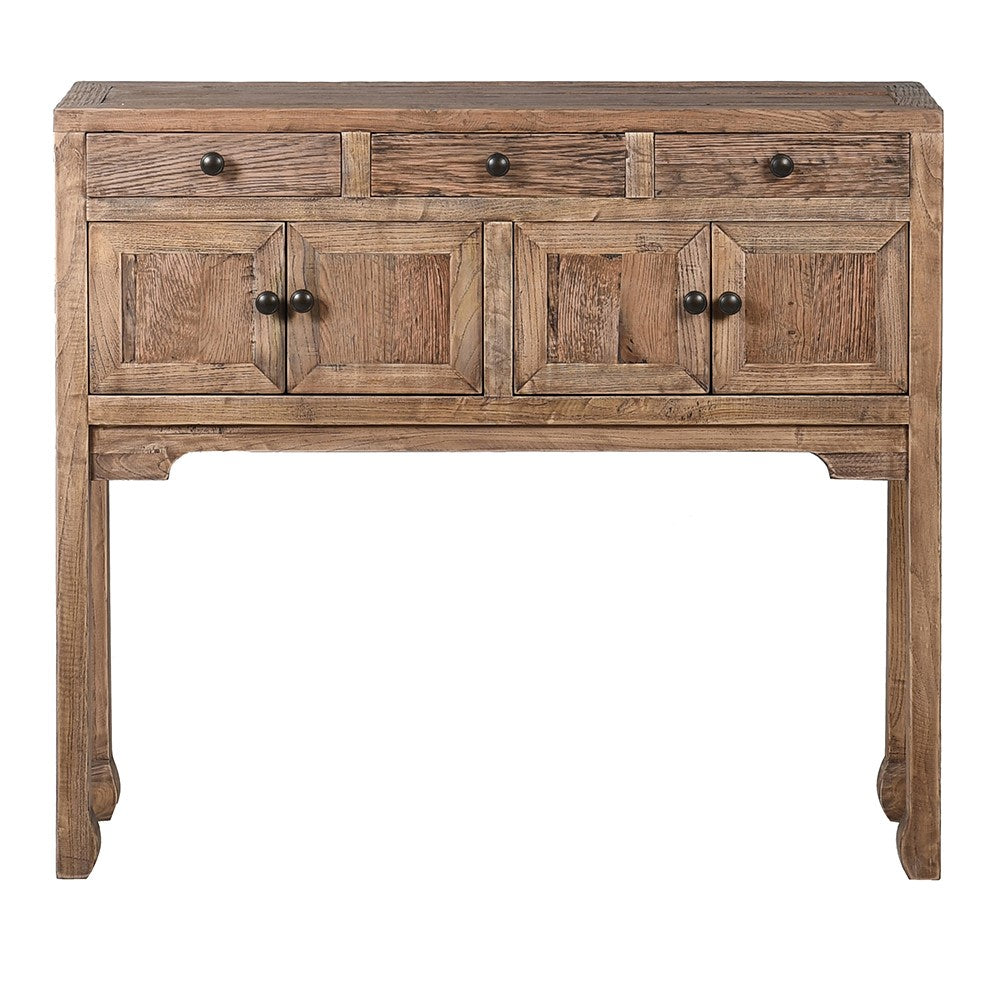 Rustic oak sideboard with black metal knobs