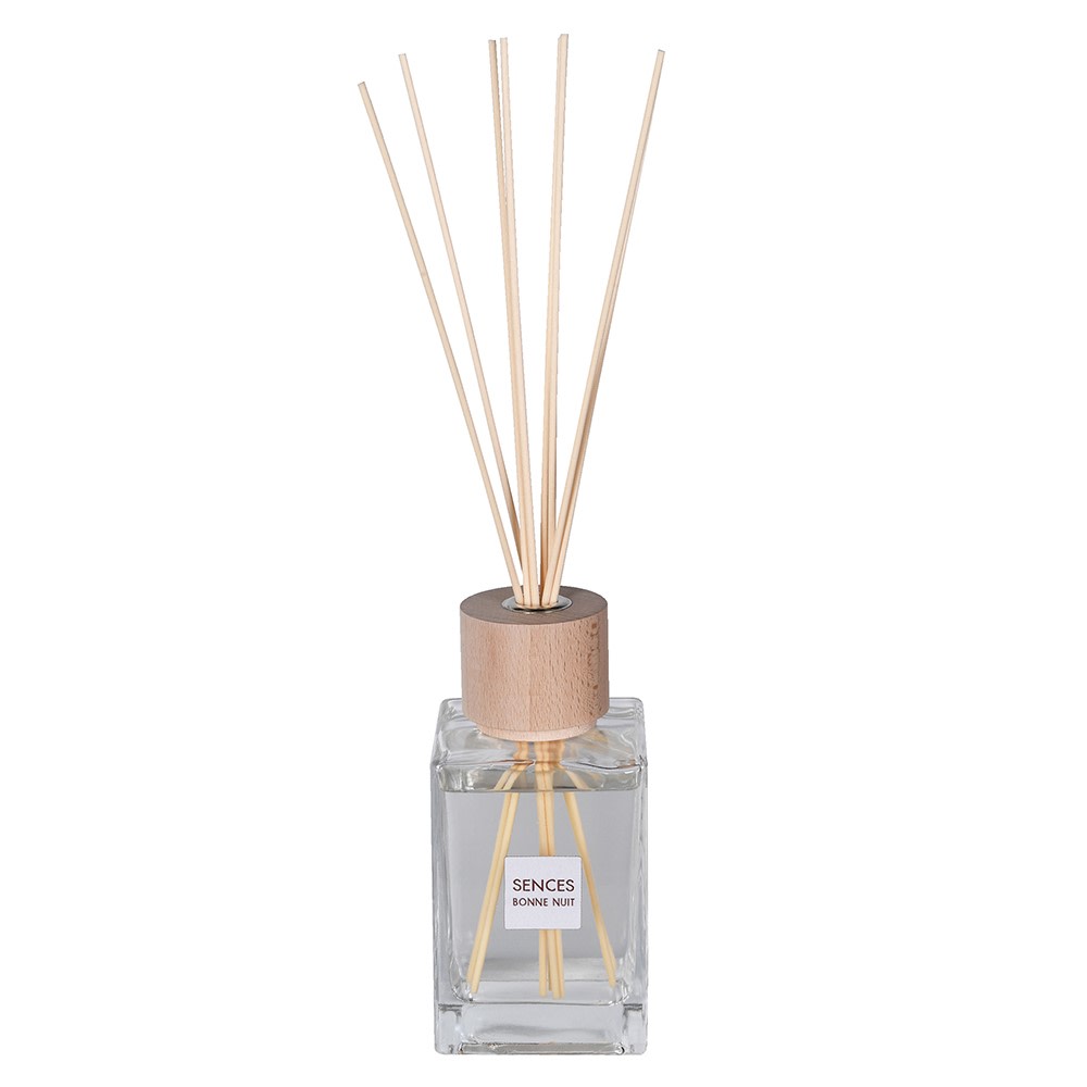 Glass lavender fragrance diffuser with wooden cap and reed sticks – SENCES Bonne Nuit