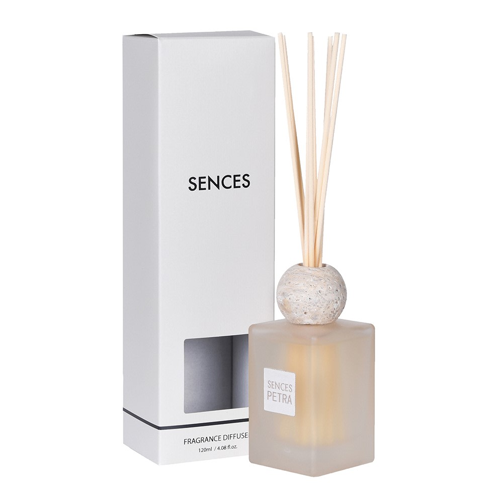 SENCES Petra Fragrance Diffuser – 120ML | Pink Pepper, Cedarwood & Patchouli | Travertine Lid Design