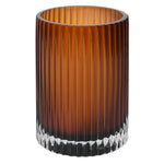 SHORT cylindrical ribbed amber ombre glass vase with clear base