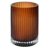 SHORT cylindrical ribbed amber ombre glass vase with clear base