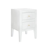 Charles Ted Alton Two-Drawer Birch Bedside Table with Tapered Legs & Brass Handles | White