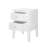 Charles Ted Alton Two-Drawer Birch Bedside Table with Tapered Legs & Brass Handles | White