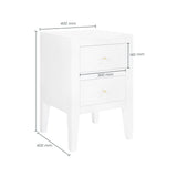 Charles Ted Alton Two-Drawer Birch Bedside Table with Tapered Legs & Brass Handles | White