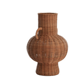 Charles Ted Alderfield Elegant Pedestal Rattan Vase with Handles – Boho & Coastal Home Décor