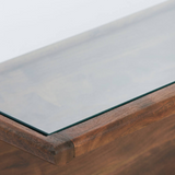 Charles Ted Yemeda Mid-Century Modern Acacia Wood Coffee Table with Glass Top – Stylish Living Room Centrepiece