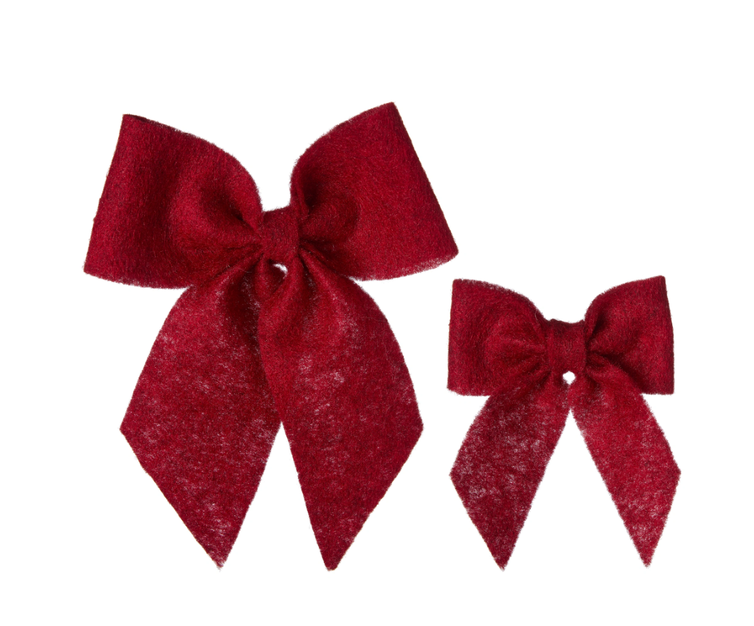Set of two red felt bows Christmas tree decorations