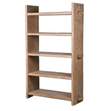 Sierra reclaimed elm wood shelf unit with five shelves - angled view