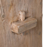 Close-up of Sierra reclaimed elm shelf unit wooden peg joinery detail