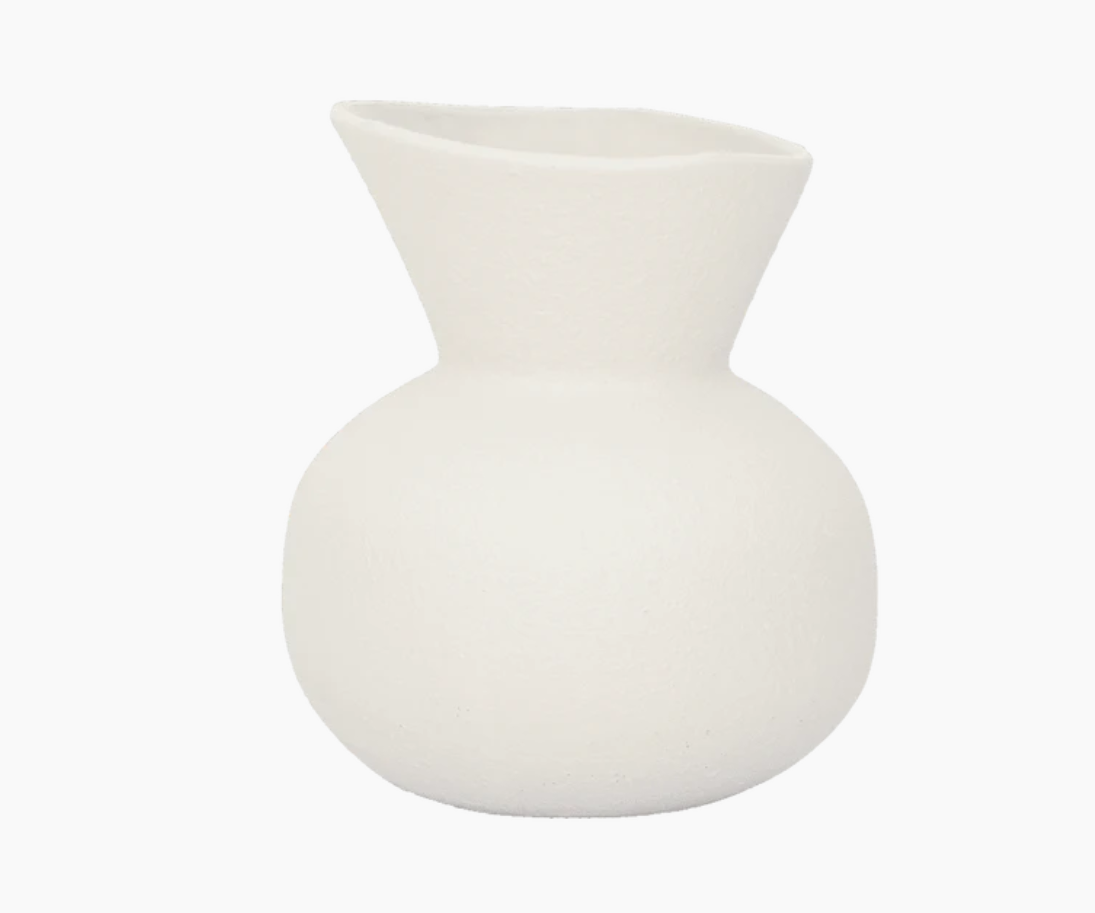 Decorative sculptural stoneware vase in soft white finish