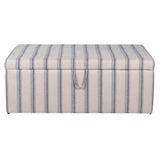 Striped storage ottoman on a white background