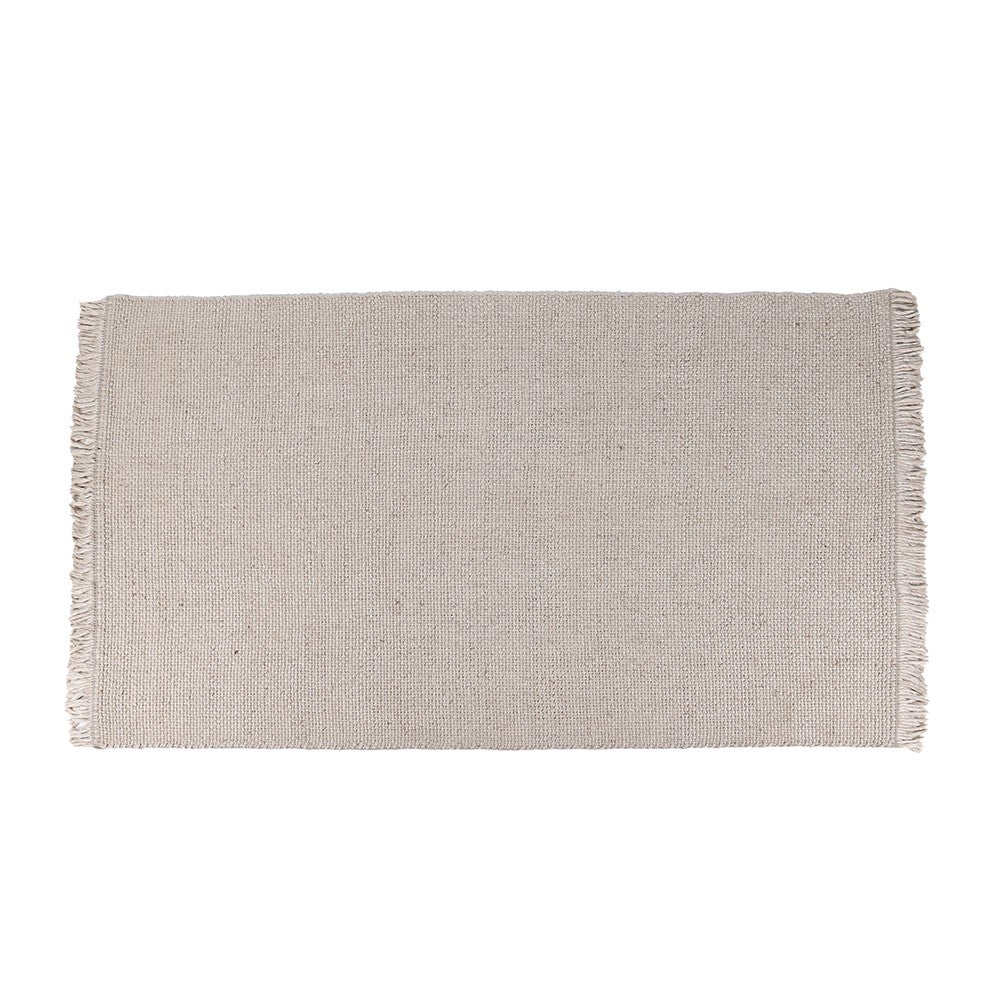 Neutral tone rug made from viscose, polyester, and wool blend