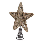 Rustic woven star Christmas tree topper with metal spring base