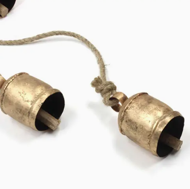 Vintage Brass Bell Cluster on Jute String