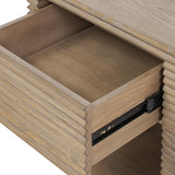 Modern Wooden Nightstand with Ribbed Drawer and Visible Grain