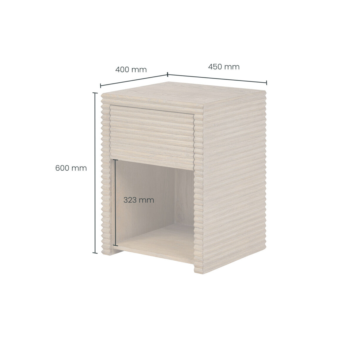 Wenlock Collection Ribbed Oak Bedside Table with Storage