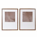 Two framed abstract artworks with brown tones on a white background