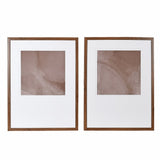 Two framed abstract artworks with brown tones on a white background