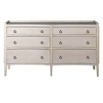 Whitewashed durian wood chest of six drawers with black drop handles