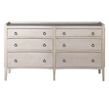Whitewashed durian wood chest of six drawers with black drop handles