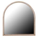 Arch-shaped mirror with a wooden frame on a white background