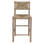 Front view of woven seagrass bar stool with wooden legs