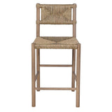 Front view of woven seagrass bar stool with wooden legs