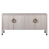 The Zahara white oak sideboard features four doors and is crafted from premium oak and oak veneer and finished in an off white with a fluted detail.
Complete with a gorgeous round handle finished in bronze