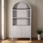 Oak arched cabinet with two shelves and a cupboard