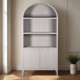 Oak arched cabinet with two shelves and a cupboard