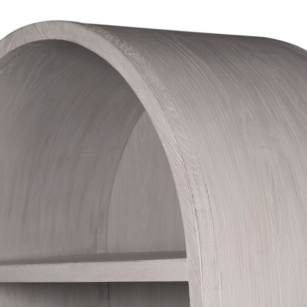 Oak arched cabinet with two shelves and a cupboard