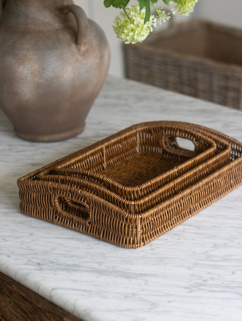 Charles Ted Rustic Elegance Faux Rattan Serving Trays | Set of 3 - CharlesTed Home
