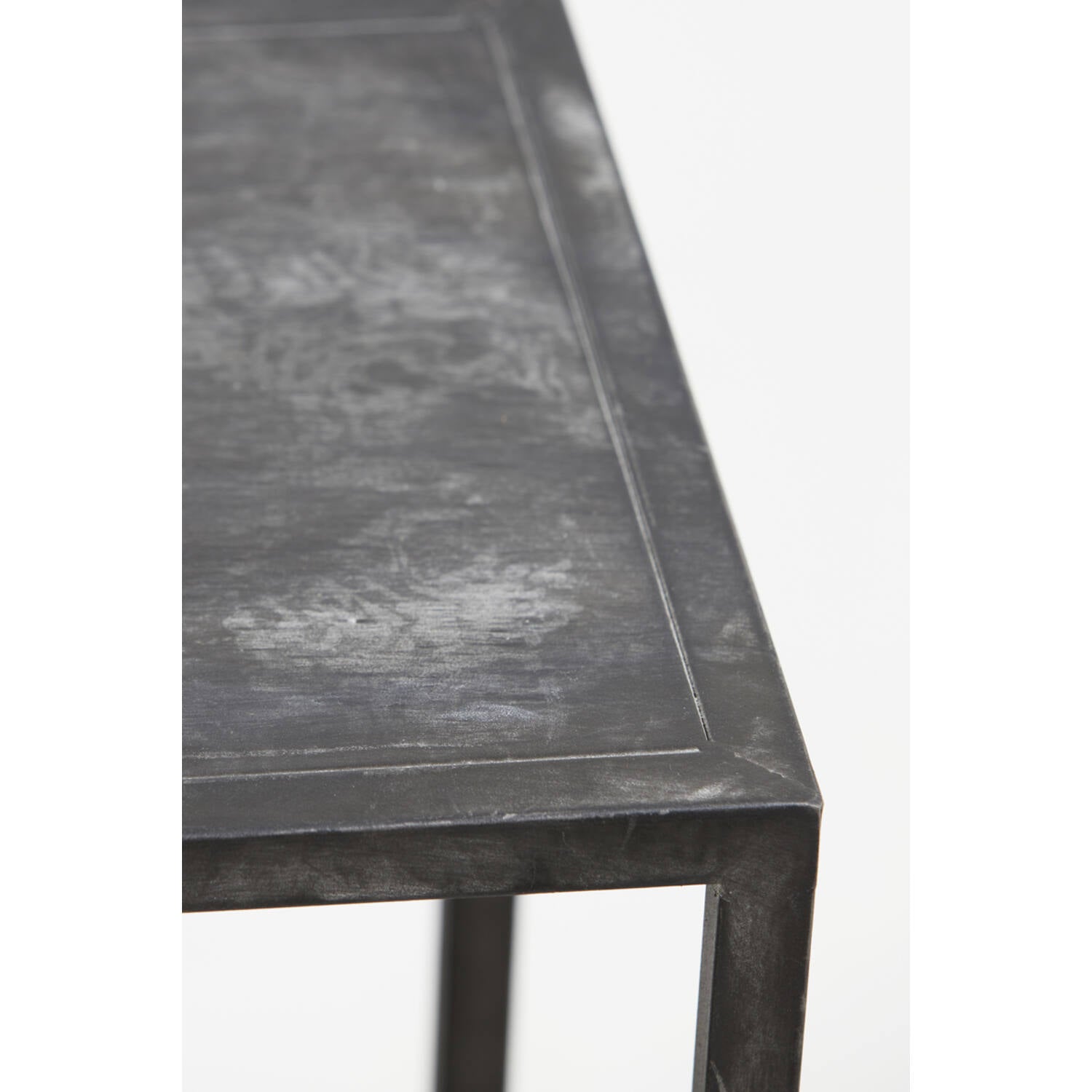 Side view of black console table with shelving