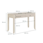 View of table with dimensions. H 760mm W 1220mm D 520mm