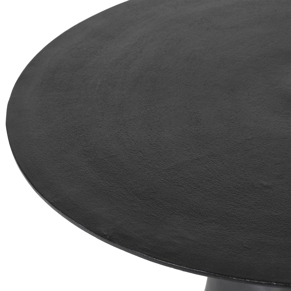 Black metal side table with a conical base