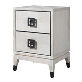 Charles Ted Pasadena Modern Farmhouse Oak Bedside Table with 2 Drawers | Whitewashed Finish