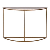 Charles Ted Demi-Lune Console Table | Travertine Stone Top & Bronzed Metal Frame