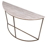 Charles Ted Demi-Lune Console Table | Travertine Stone Top & Bronzed Metal Frame