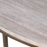 Charles Ted Demi-Lune Console Table | Travertine Stone Top & Bronzed Metal Frame