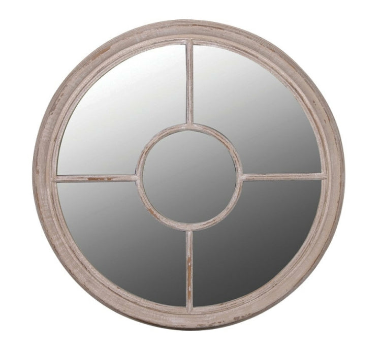 Limewashed Round Window Mirror, featuring a circular design and exquisite limewashed finish