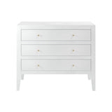 Alton white chest of drawers with three drawers tapered legs brass style handles