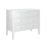 Alton white chest of drawers with three drawers tapered legs brass style handles